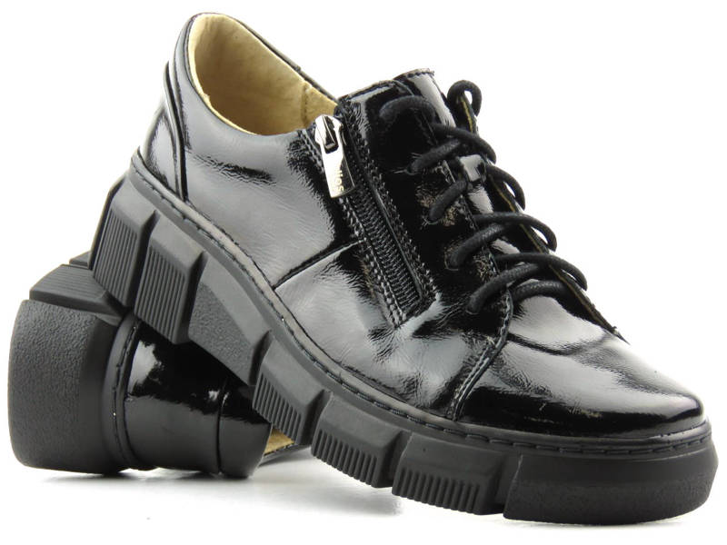 Dámská lesklá kožená obuv - HELIOS Komfort 413, černá