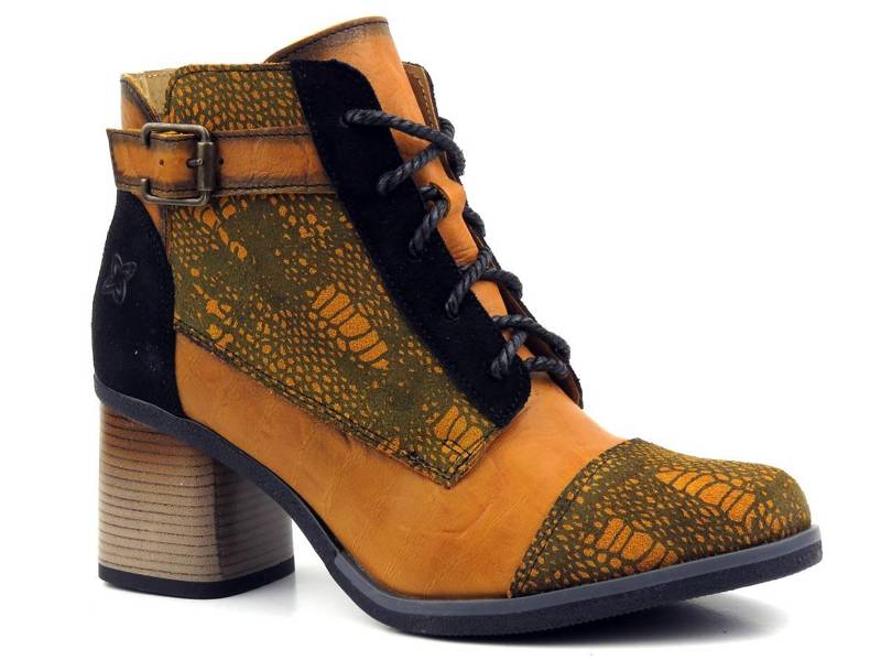 Dámské jarní kotníkové boty na širokém podpatku - MACIEJKA 05071-07, černá a žlutá