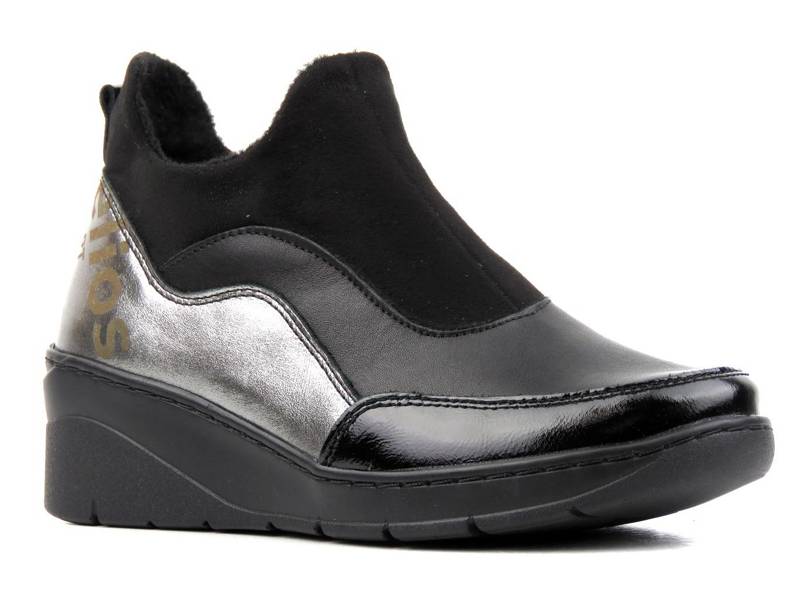Dámské kožené kotníkové boty se zvýšenou podrážkou - HELIOS Komfort 540, černá 2