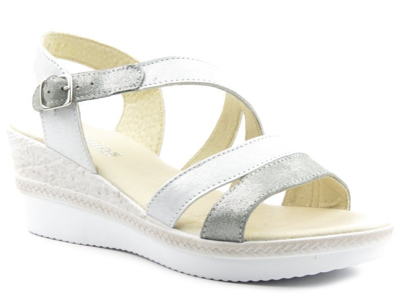 Dámské kožené sandály s ozdobným klínkem - HELIOS Komfort 244, světle šedé