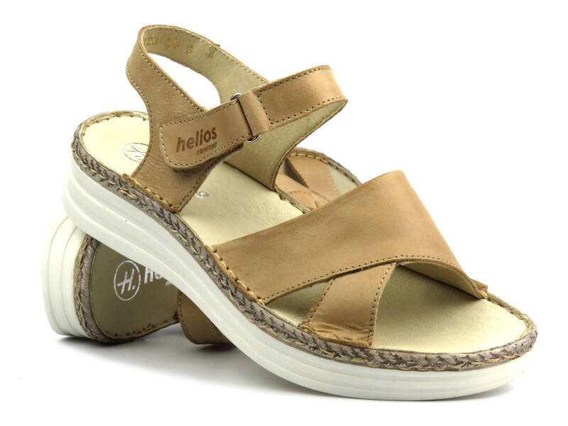 Dámské kožené sandály se zkříženými pásky - HELIOS Komfort 229/1, světle hnědé