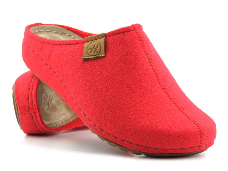 Dámské plstěné pantofle s koženou vsadkou - HELIOS Komfort 104, červené