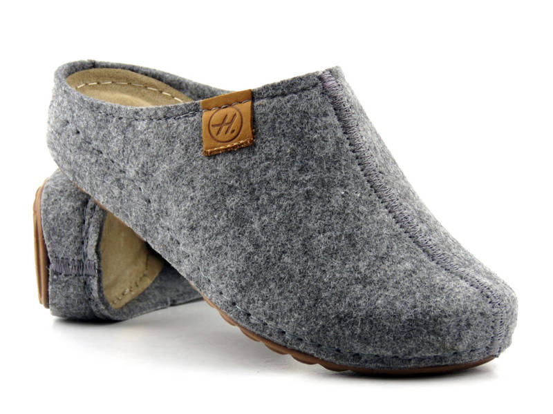 Dámské plstěné pantofle s koženou vsadkou - HELIOS Komfort 104, šedé