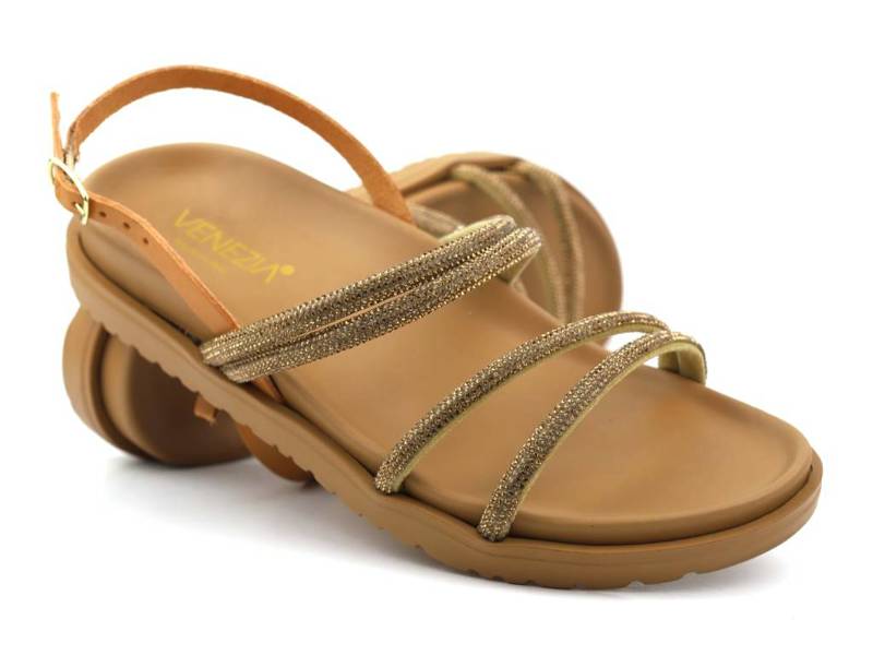 Dámské sandály s lesklými pásky - VENEZIA 1792, hnědé