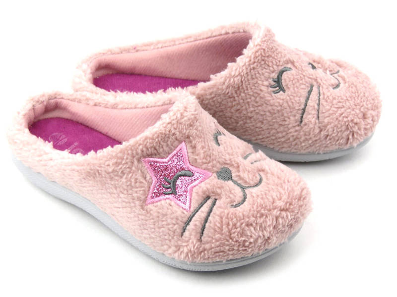 Dívčí kožešinové papuče - INBLU B9-44, růžové s koťátkem