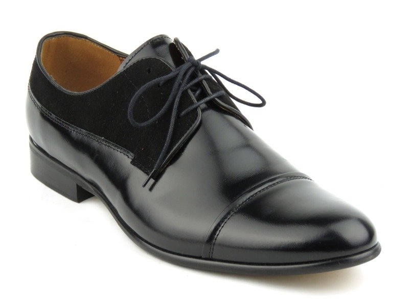 Kožená pánská společenská obuv vyrobená ze dvou druhů kůže - Conhpol 6066, černá