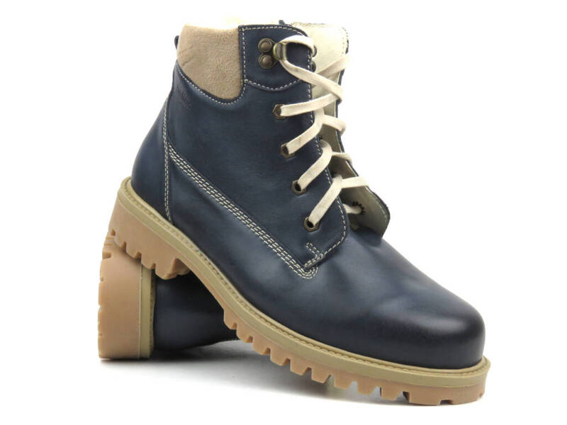 Kožené boty, dámské sněhule s vlnou - HELIOS Komfort 555, tmavě modrá