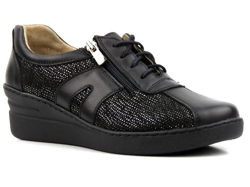 Kožené tenisky, dámské boty Helios Komfort 377, černé se stříbrem