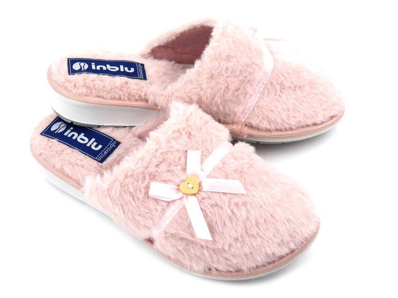 Kožešinové, měkké dámské pantofle s mašlí - INBLU LB-91, růžové
