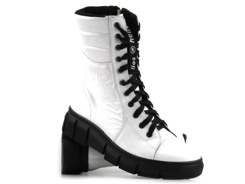 Lakovaná kotníčková obuv, dámská dělnická s vlnou - HELIOS Komfort 611-2, bílá