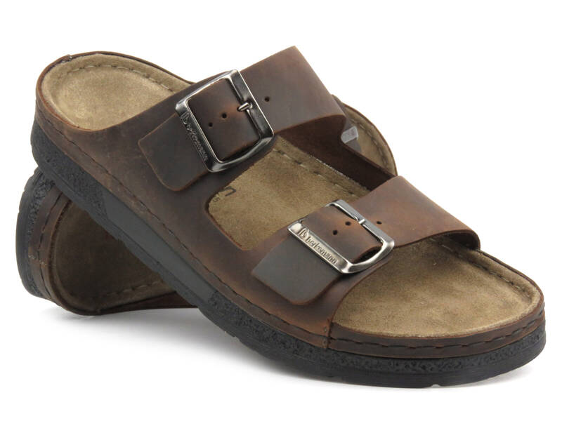 Pánské kožené pantofle s nastavitelnými pásky - BERKEMANN 01950-493, tmavě hnědé