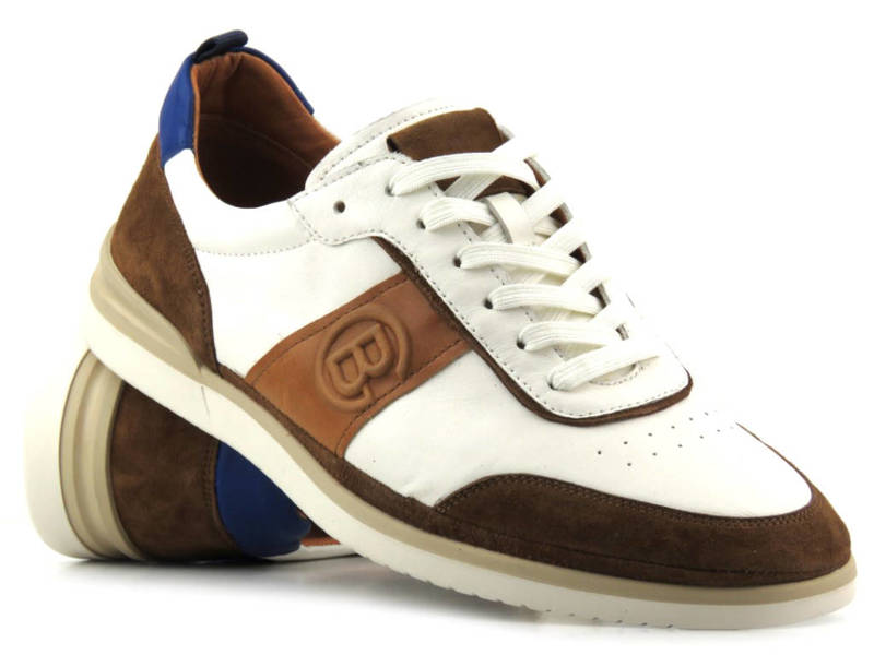 Pánské kožené sportovní boty - JOHN DOUBARE QA537WIA-A955, bílá a hnědá