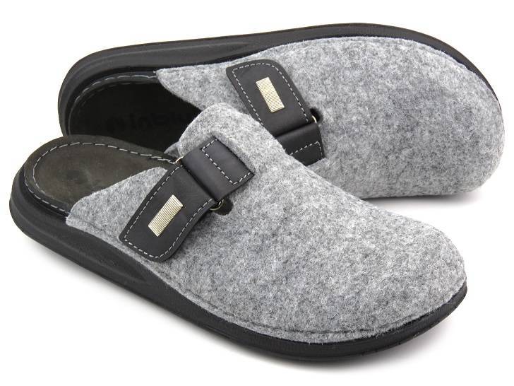 Pánské plstěné pantofle s koženou vsadkou - INBLU VE-02, šedé