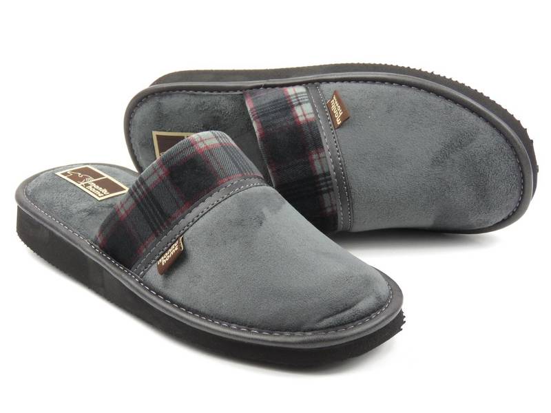 Pánské sametové pantofle MANITU 220007-09, šedé