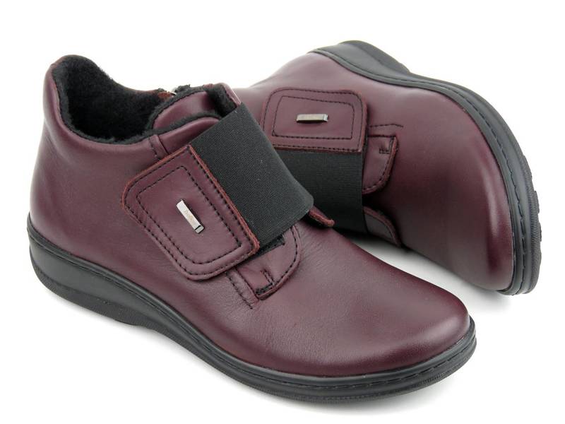 Pohodlné dámské kotníkové boty na suchý zip - HELIOS Komfort 512, třešeň tmavá