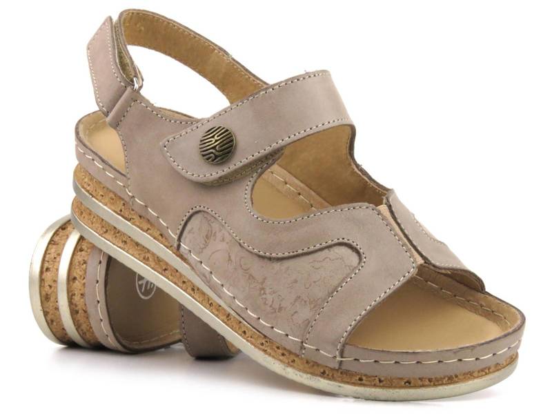 Pohodlné dámské kožené sandály - Helios Komfort 120, béžová