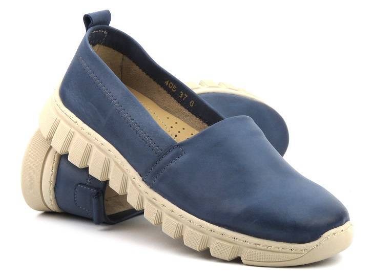 Pohodlné, kožené boty, polské dámské mokasíny - HELIOS Komfort 405, tmavě modrá