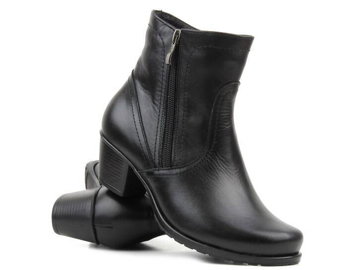 Pohodlné, kožené dámské kotníkové boty zateplené vlnou - Agxbut 0517, černé