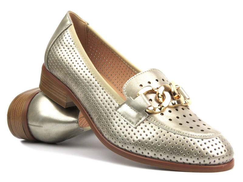 Prolamované mokasíny, dámské boty - Potocki 24-12014, zlaté