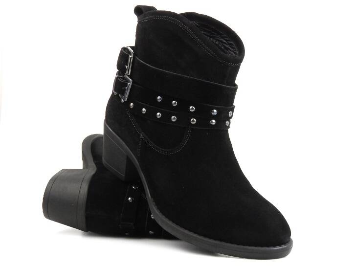 Semišové kotníkové boty, dámské kovbojské boty na stabilním podpatku - Venezia 0448318, černá
