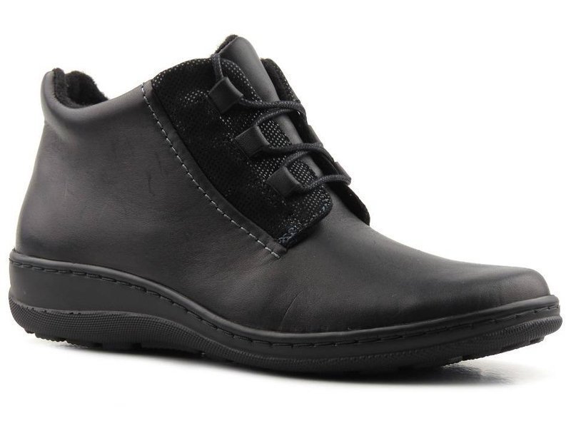 Širší dámská kotníková obuv s bezešvým nártem - HELIOS Komfort 592, černá