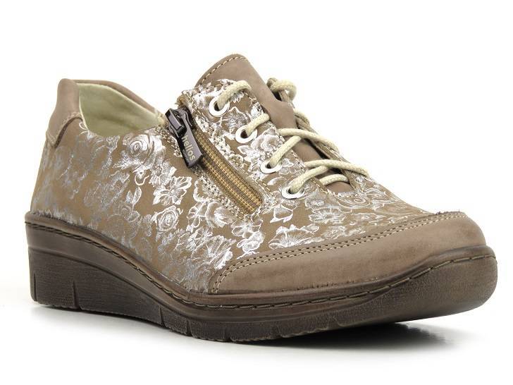 Dámské kožené boty s květinami - HELIOS Komfort 334-2, béžová