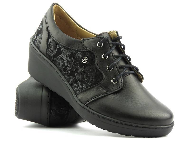 Dámské kožené boty s květinami - HELIOS Komfort 385, černé