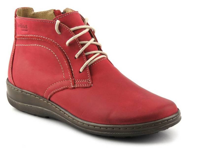 Dámské kožené kotníkové boty na tkaničky a zip - HELIOS KOMFORT 612-2, červená
