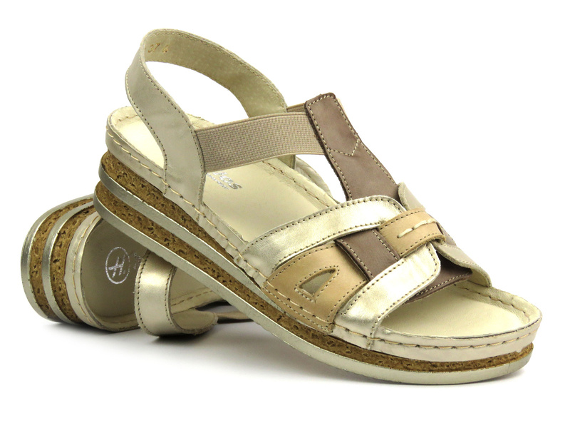 Dámské kožené sandály na platformě - HELIOS Komfort 248, světle hnědé