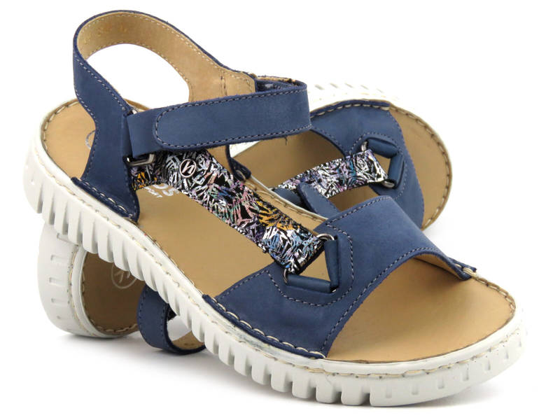 Dámské kožené sandály s ozdobnými pásky - HELIOS Komfort 249S, tmavě modrá