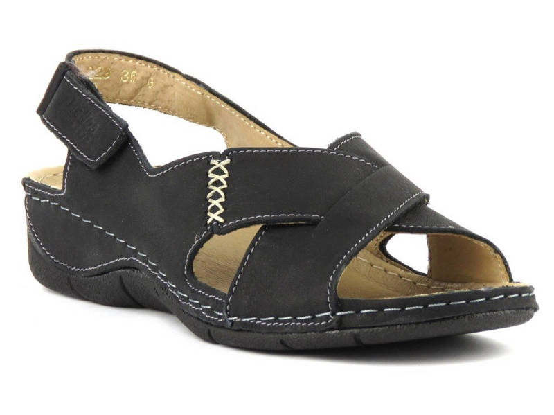 Dámské kožené sandály se zkříženými pásky - HELIOS Komfort 229-1, černé