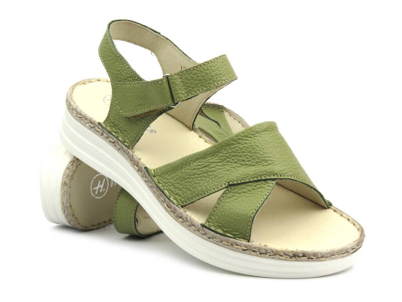 Dámské kožené sandály se zkříženými pásky - HELIOS Komfort 229/1, světle hnědé