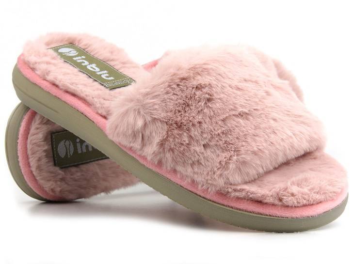 Dámské kožešinové pantofle bez špičky - INBLU EK-05, růžové