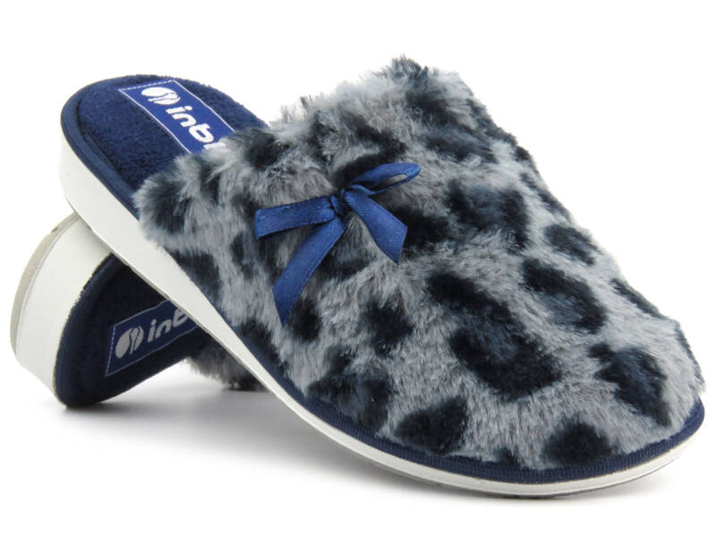 Dámské kožešinové pantofle s leopardím potiskem - INBLU LB-94, modré
