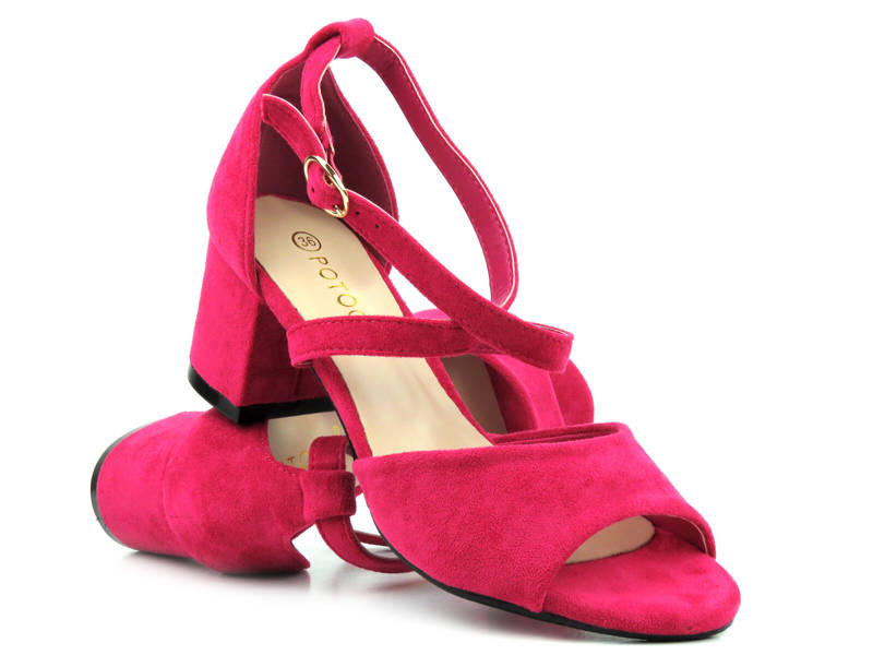 Dámské sandály na pohodlném podpatku - Potocki 23-20011, růžové