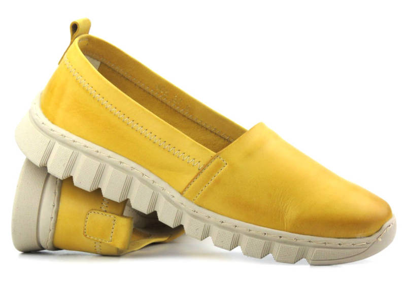 Kožené boty, dámské mokasíny na jaro a léto - HELIOS Komfort 405, žlutá