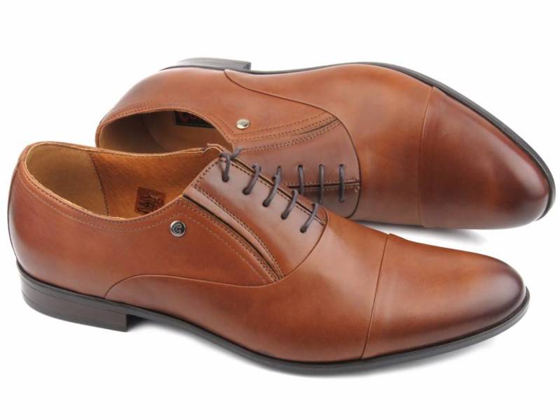 Kožené boty, pánské společenské oxfordky Conhpol 0378, hnědé
