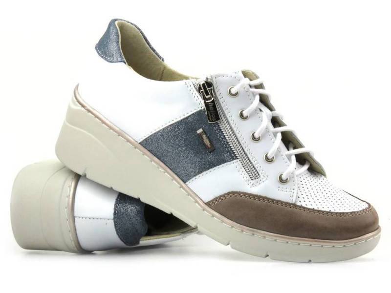 Kožené dámské boty na klínku s hnědými prvky - HELIOS Komfort 406, bílá