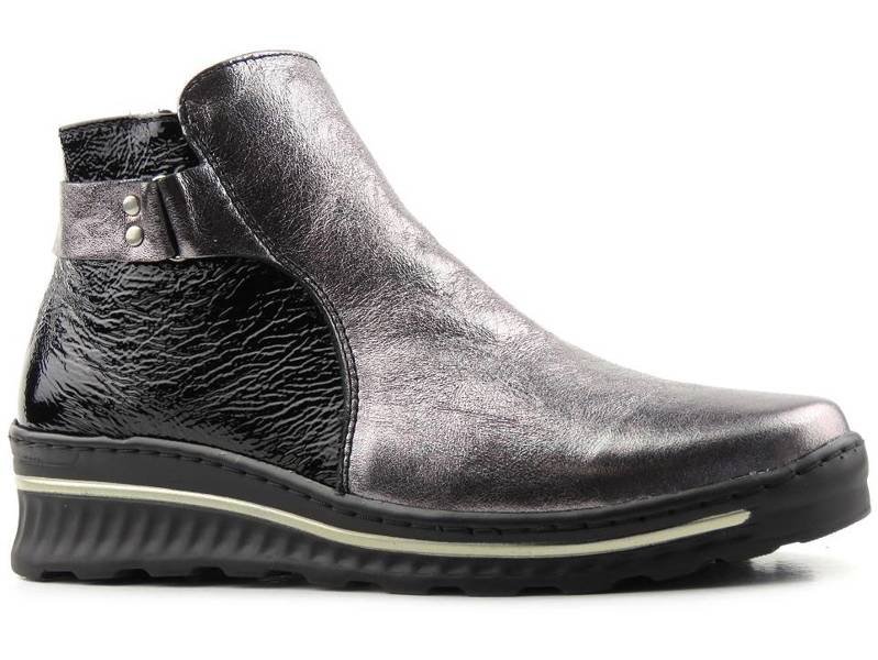 Kožené dámské kotníkové boty polské značky HELIOS Komfort 508, stříbrné