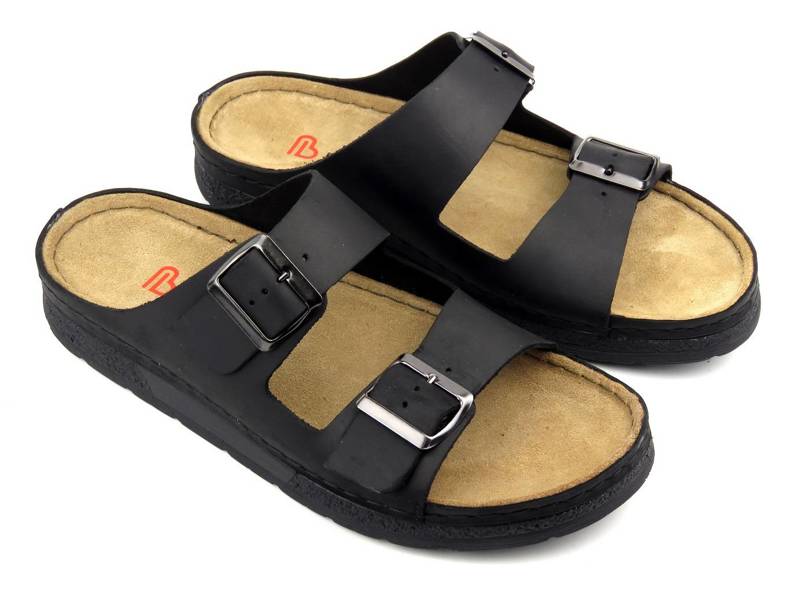 Kožené pánské pantofle s nastavitelnými ramínky - BERKEMANN 01950-985, černé