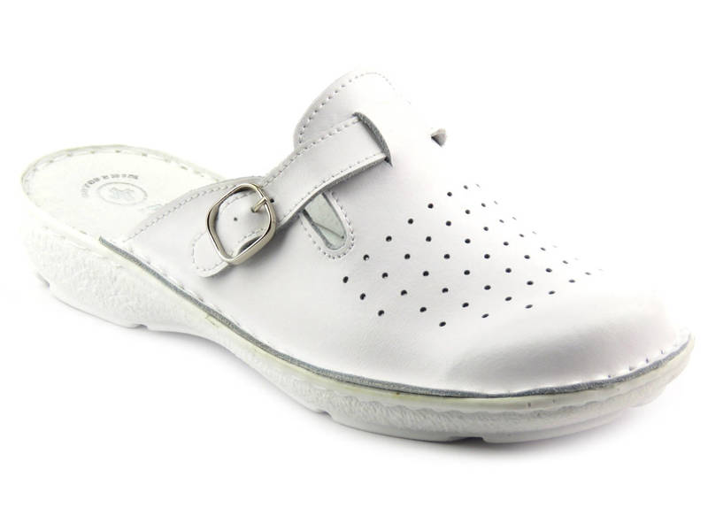 Kožené zdravotní dámské pantofle - Helios Komfort 254, bílé
