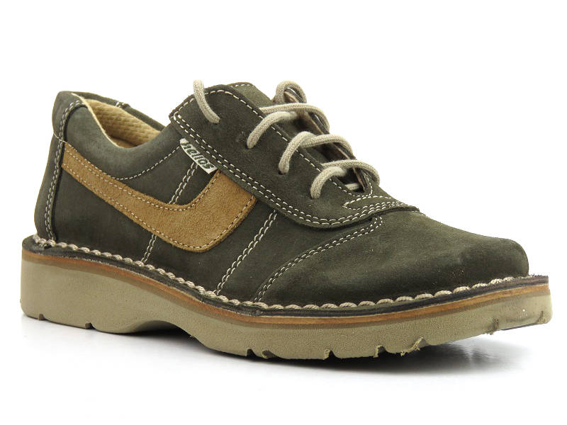 Pánské boty pro mládež z přírodní kůže - HELIOS 607, olivová