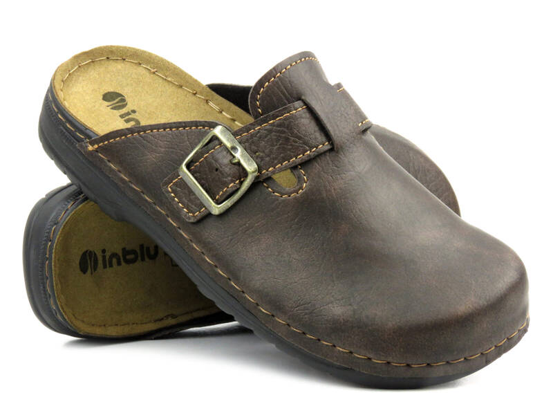 Pánské pantofle s koženou vsadkou - INBLU BG-31, hnědé