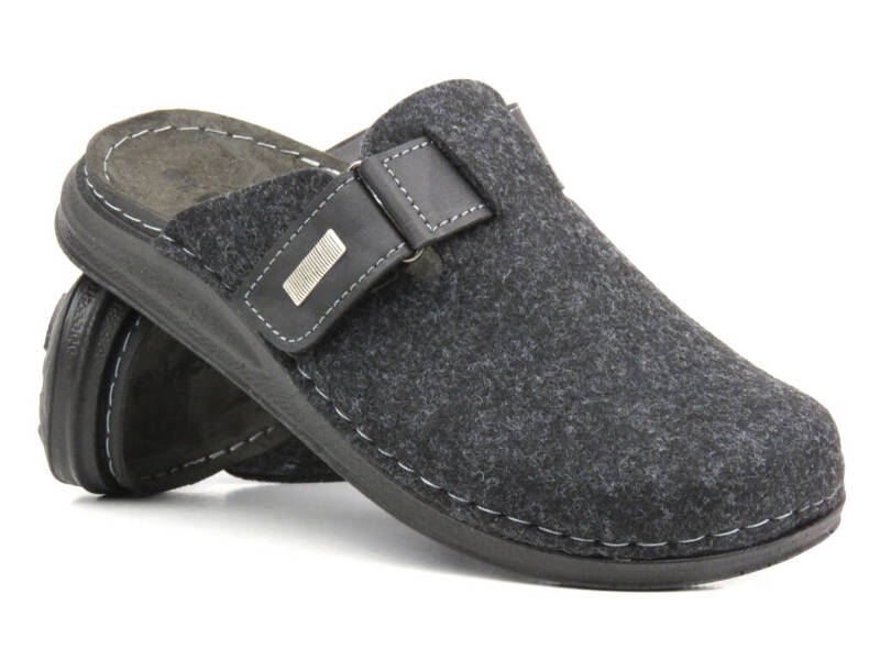 Pánské plstěné pantofle s koženou vsadkou - INBLU VE-02, tmavě šedá