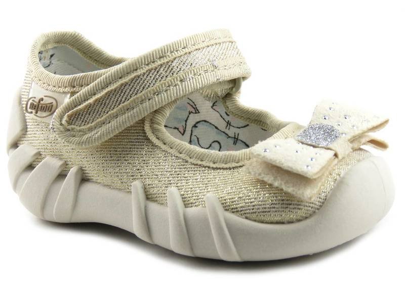 Pantofle, dětské boty s mašlí - BEFADO 109P206, zlaté