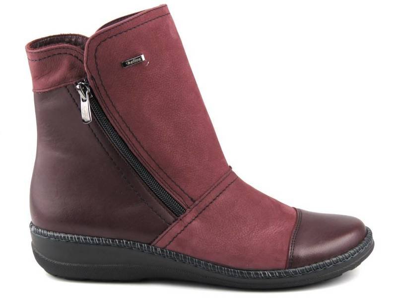 Pohodlné dámské kotníkové boty na zip - HELIOS Komfort 548, třešeň tmavá