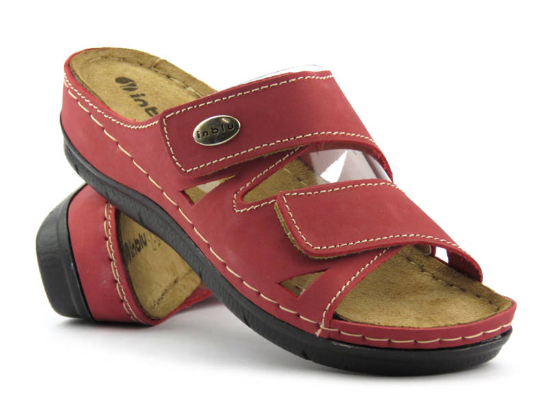 Pohodlné dámské pantofle z přírodní kůže - INBLU OE-02, červené