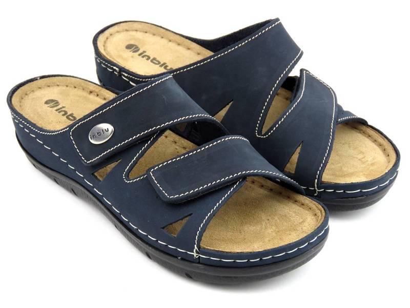 Pohodlné dámské pantofle z přírodní kůže - INBLU OE-02, tmavě modrá