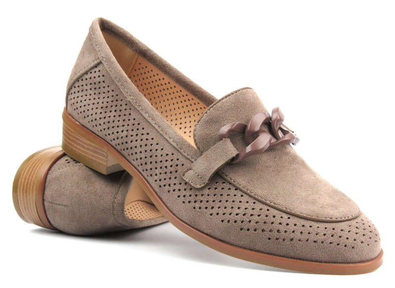 Prolamované mokasíny, dámské boty - Potocki 24-12052, khaki