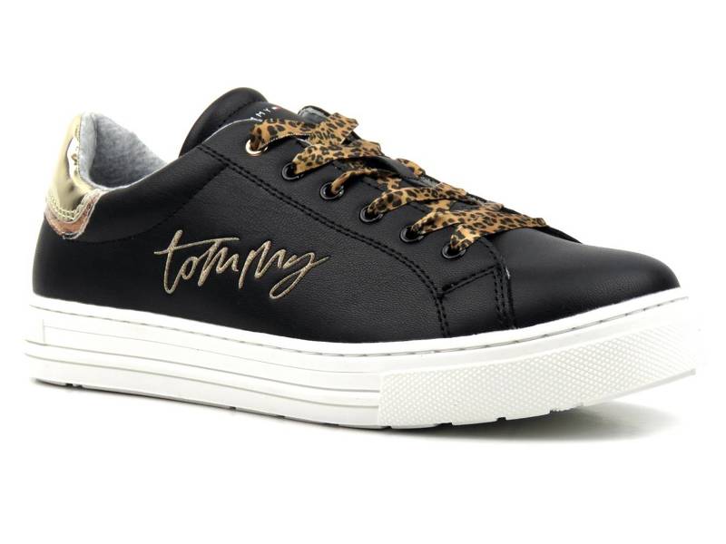 Sportovní boty, dámské tenisky - TOMMY HILFIGER T3A4-31164-1242X208, černé s leopardím potiskem